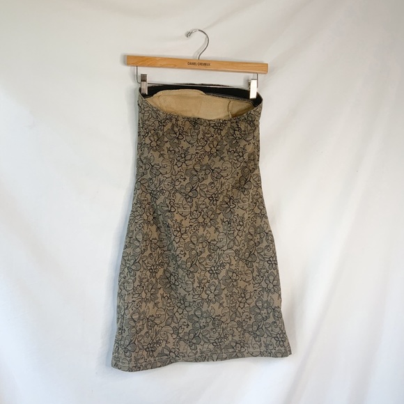 Strapless lace print Y2K vintage brown dress - Picture 2 of 6